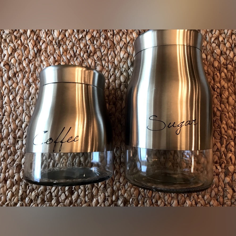 Coffee & Sugar Stainless Steel and Glass Containers  (Set of 2)